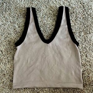 •tan and blank cropped tank top